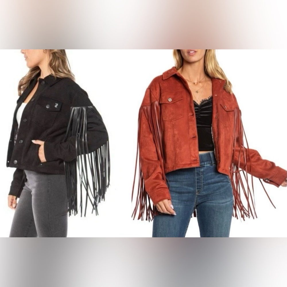 JUICY COUTURE | Juicy Couture Trucker Fringe faux suede/leather jacket